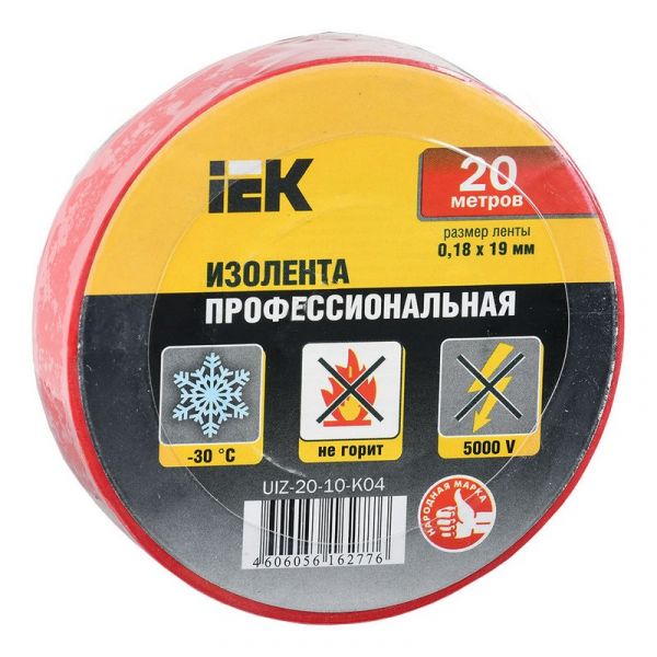 Изолента Iek uiz-20-10-k04-10pcs 20 м x 19 мм, красный